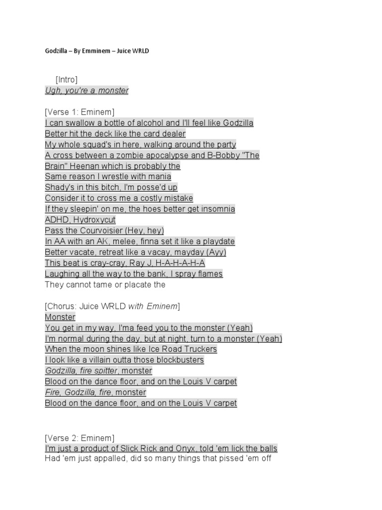 Godzilla Lyrics | PDF