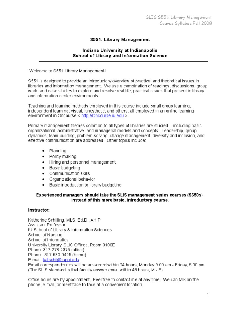 Library Management Course Syllabus 2008 | PDF | Academic Integrity ...
