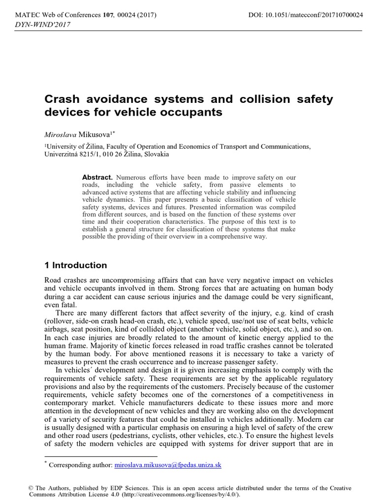 Crash Avoidance Systems and Collision Safety Devic | PDF | Traffic ...