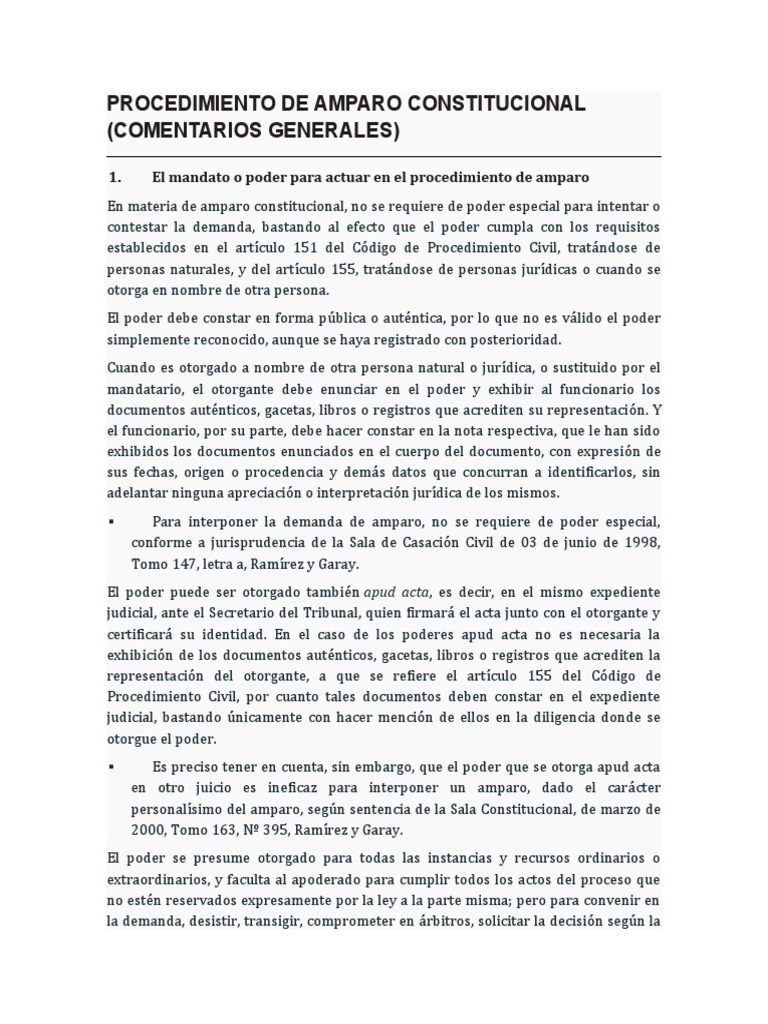 Procedimiento de Amparo Constitucional | PDF | Caso de ley | Sentencia ...