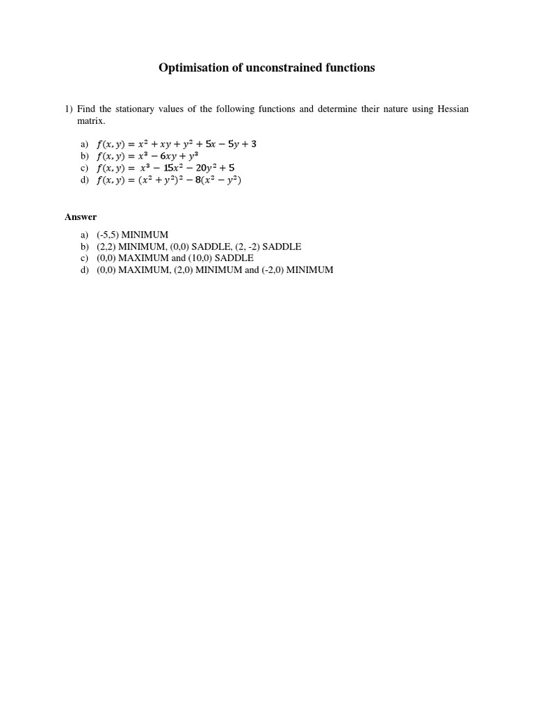 Answers - Tutorial Sheet 5 Optimisation 1 | PDF