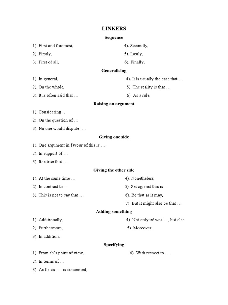 Linkers: Sequence | PDF | Syntax | Teaching Mathematics