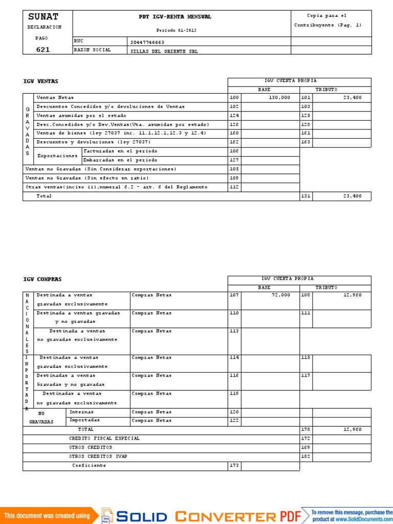 Modelo de PDT 621 | PDF | Comercio | Impuestos