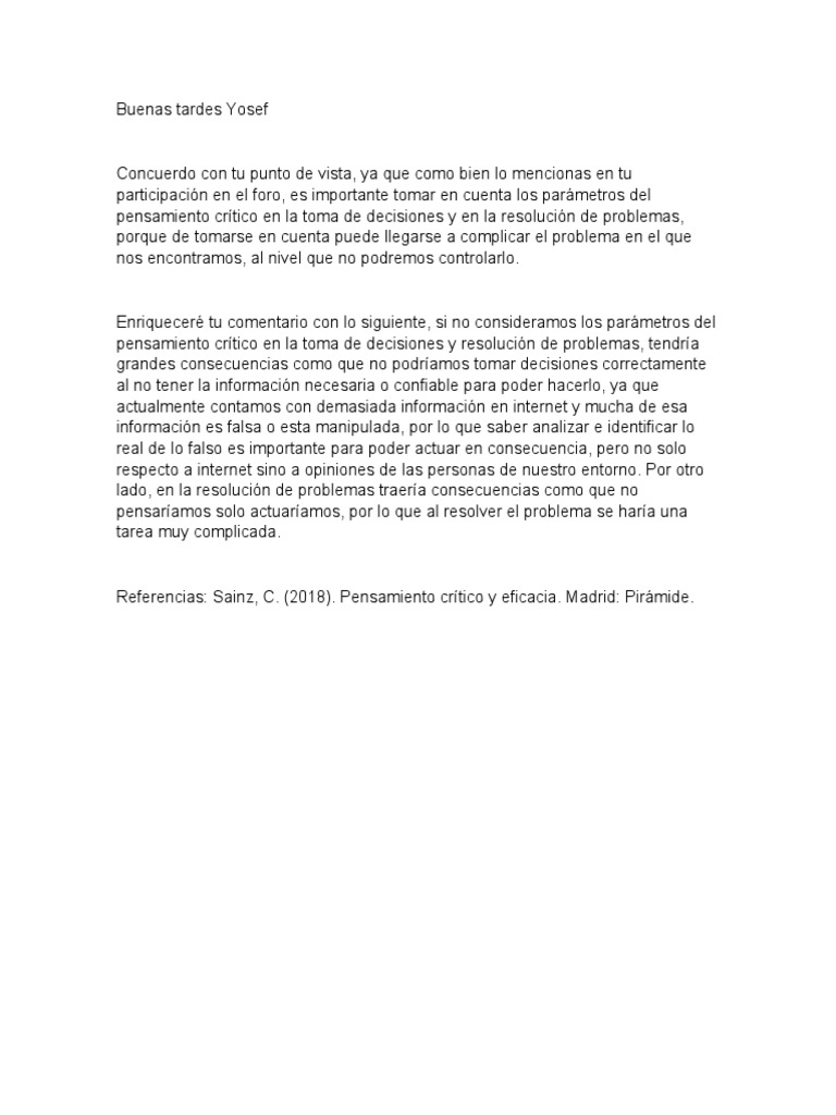 Respuesta 4, Pensamiento Critico | PDF | Crecimiento personal y profesional