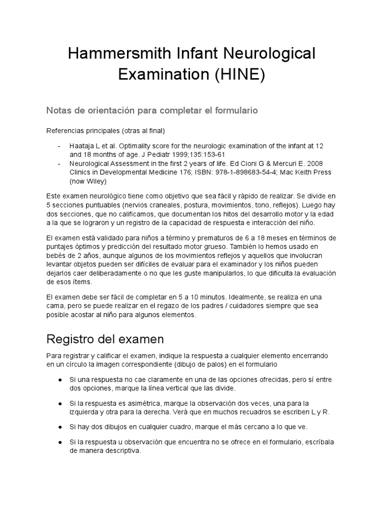 Hammersmith Infant Neurological Examination (Español) PDF Rodilla Pie