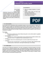 Process Selection and Facility Layout: Overview: Learning Objectives