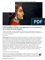 Carta Apostólica Candor Lucis Aeternae en El VII Centenario de La Muerte de Dante Alighieri