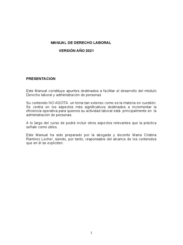 Manual de Derecho Laboral 2021 | PDF | Derecho laboral | Tiempo de trabajo
