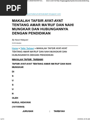 Makalah Tafsir Ayat Ayat Tentang Amar Ma Ruf Dan Nahi Mungkar Dan Hubungannya Dengan Pendidikan Pdf