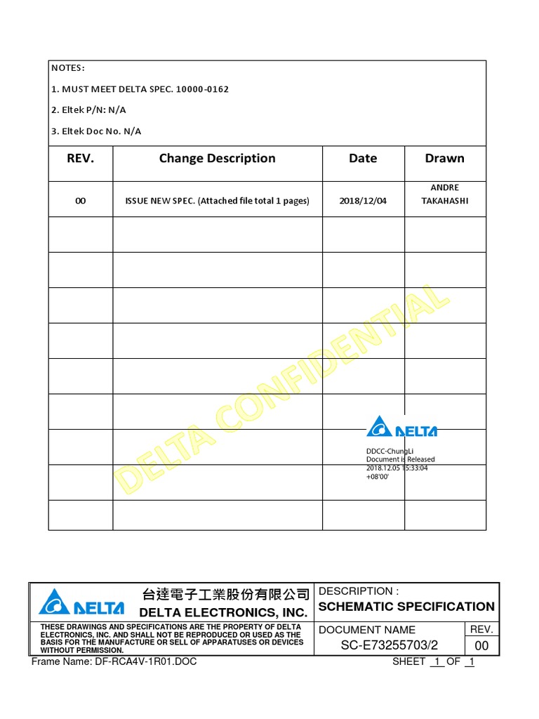 Delta Electronics Schematic Specification | PDF