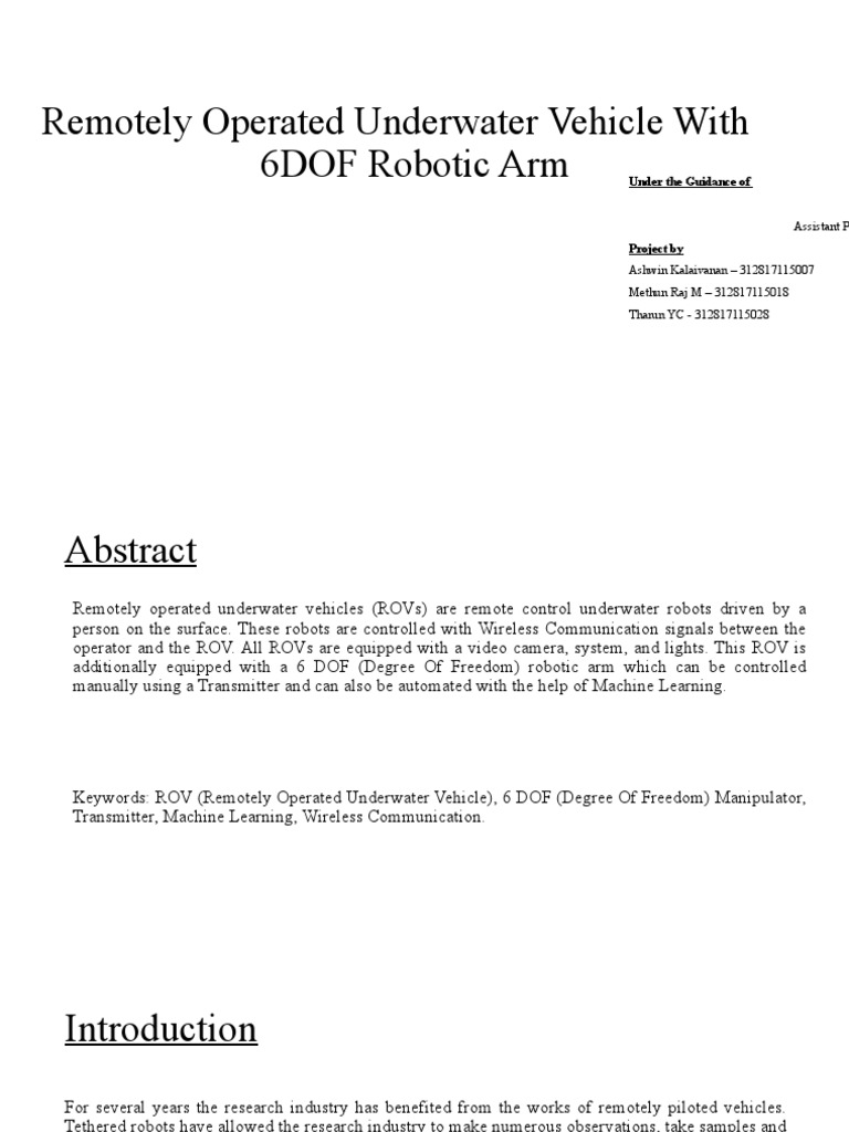 Underwater ROV with 6DOF Arm | PDF