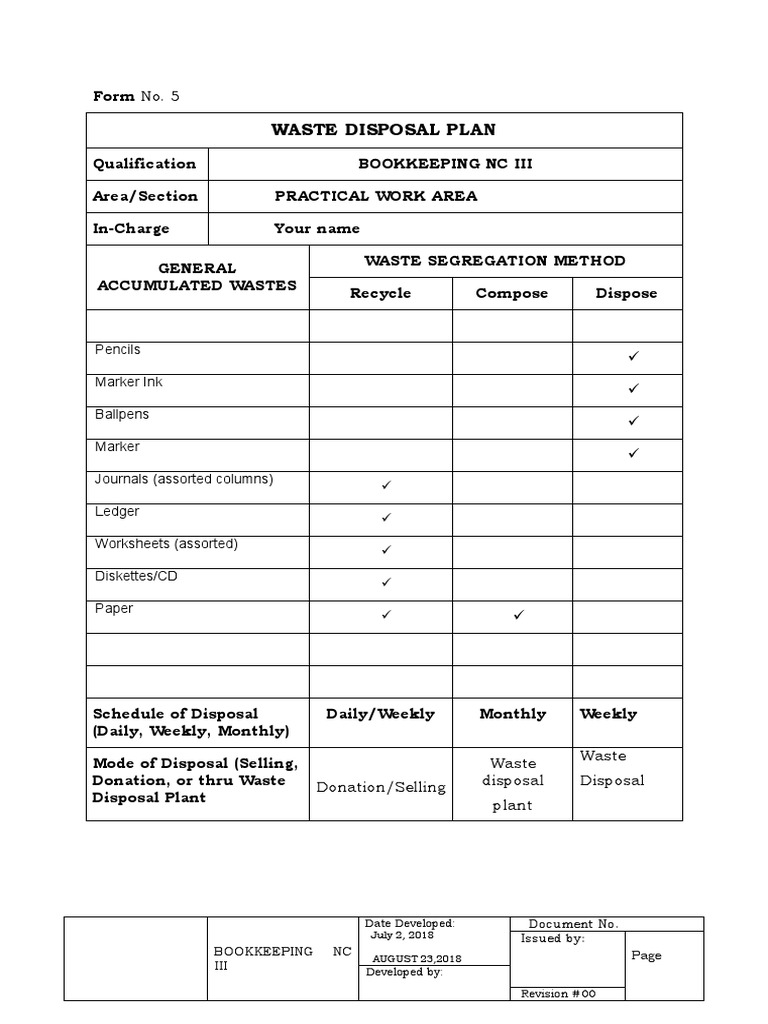 5. Waste Disposal Plan