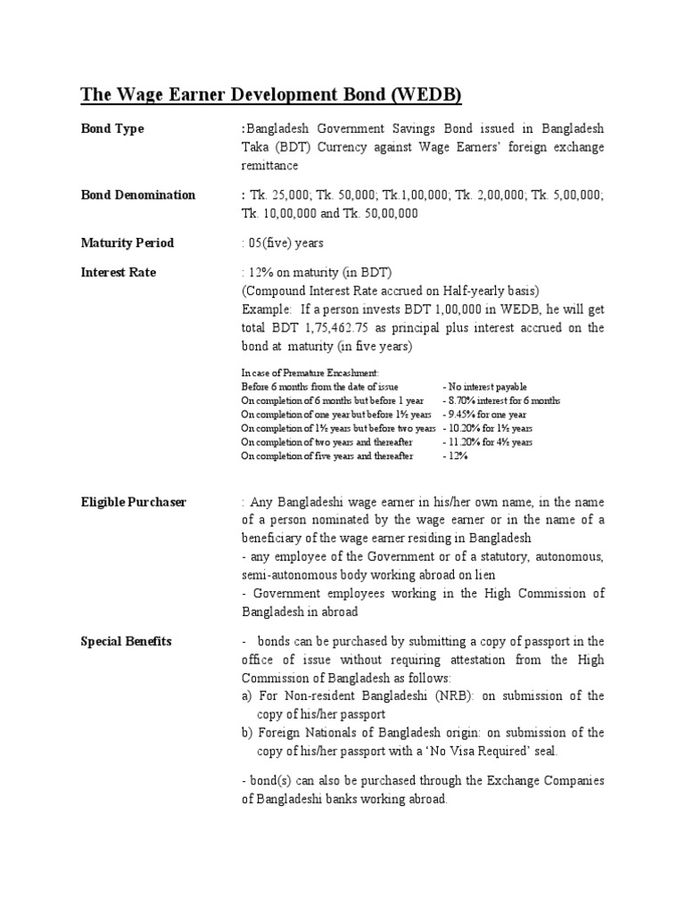 Wage Earner Development Bond Overview | PDF | Bonds (Finance) | Interest