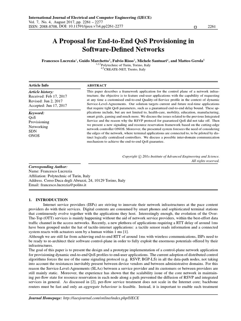 A Proposal For End-to-End QoS Provisioning in | PDF | Quality Of ...