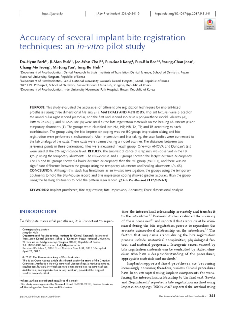 Accuracy of Several Implant Bite Registration Tech PDF Dental Implant Casting (Metalworking)