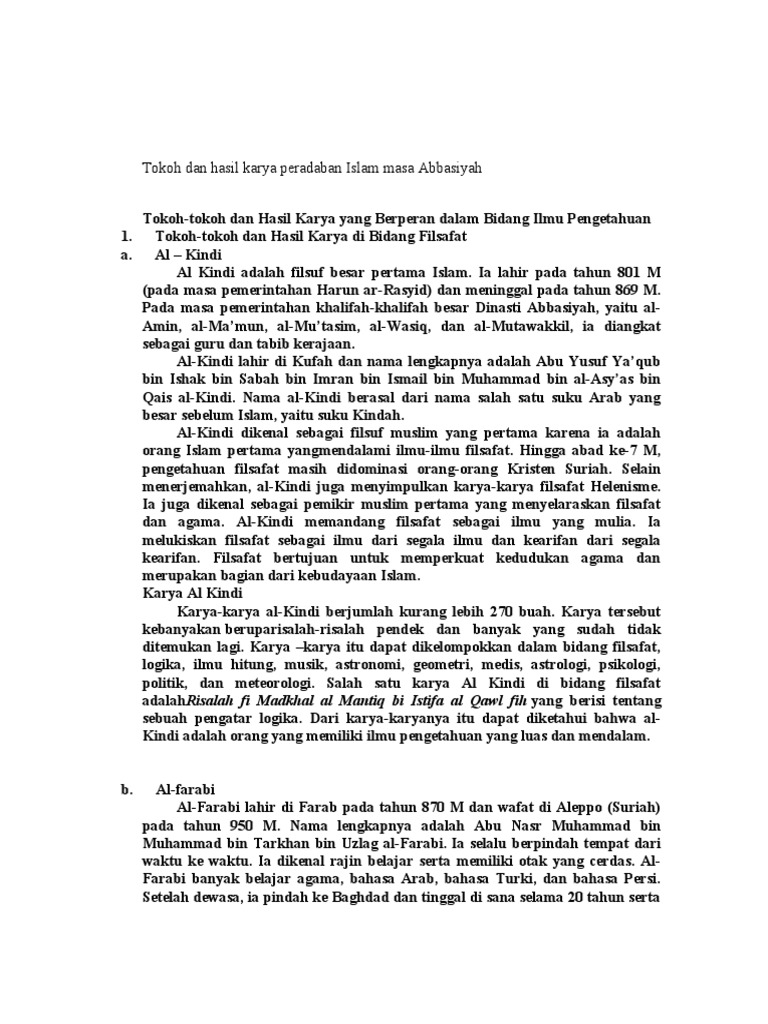 Tokoh Dan Hasil Karya Peradaban Islam Masa Abbasiyah Pdf