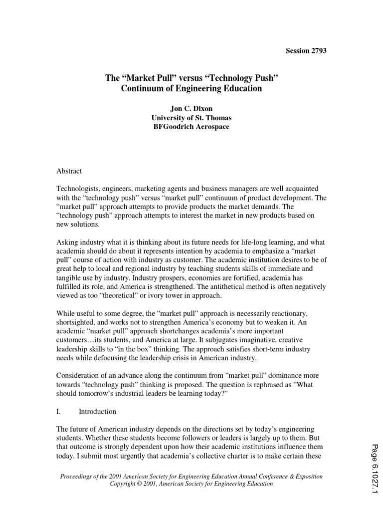 The Market Pull Versus Technology Push Continuum of Engineering ...