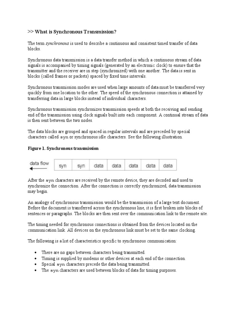 What Is Synchronous Transmission PDF Data Transmission Bit