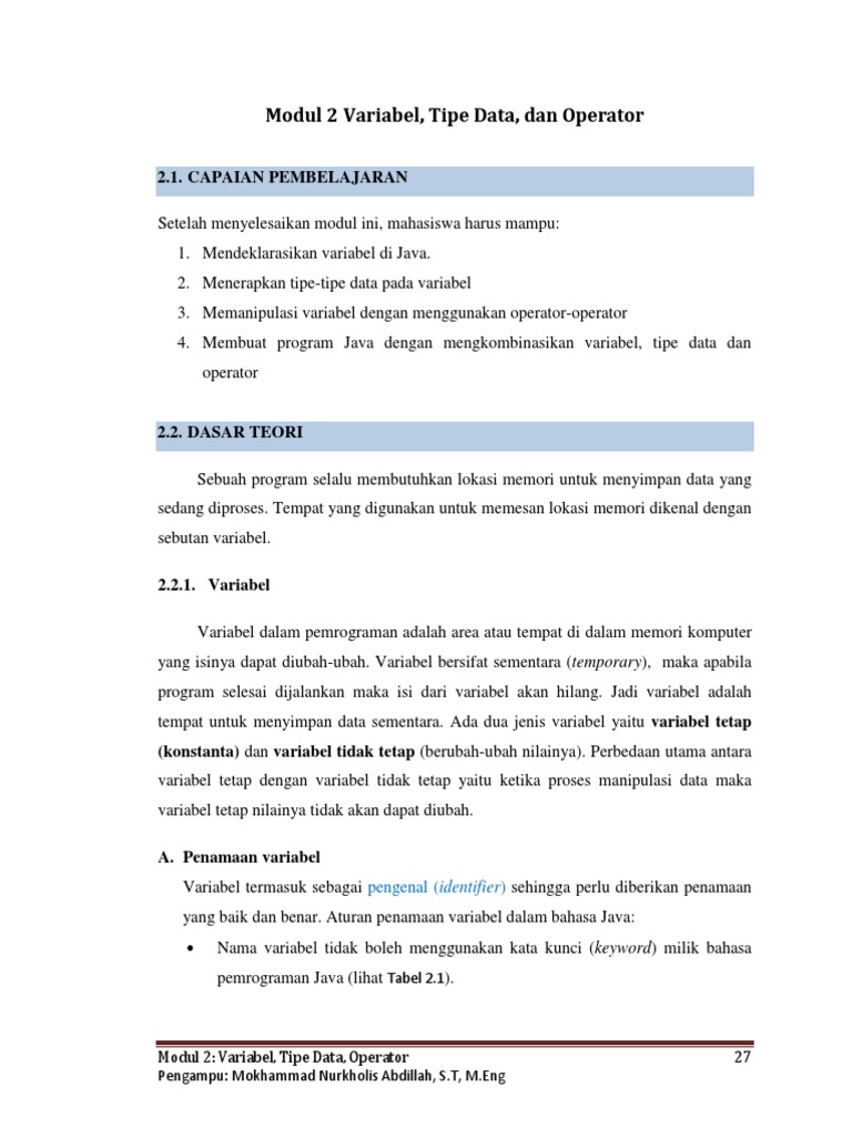 Variabel dan Tipe Data dalam Java | PDF