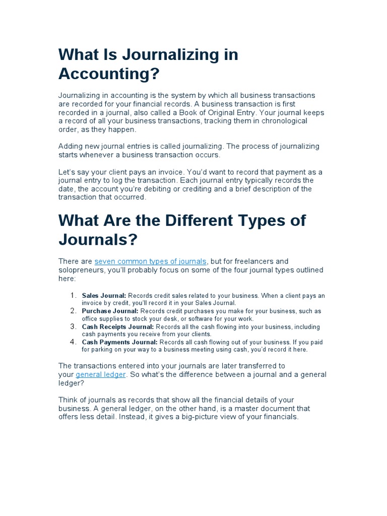 What Is Journalizing in Accounting | PDF