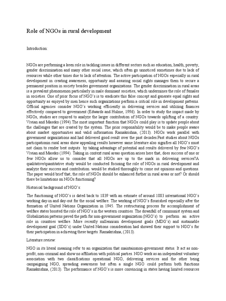 Role of NGOs in Rural Development | PDF | Non Governmental Organization ...