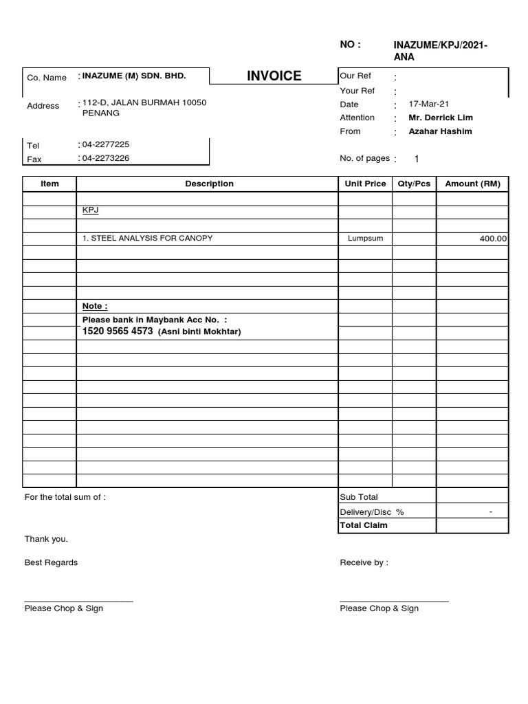 Invoice for Steel Analysis | PDF