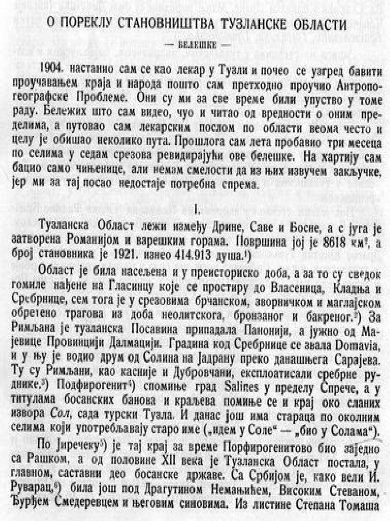 O Porijeklu Stanovnistva Tuzlanske Oblasti Hasanovic Pdf