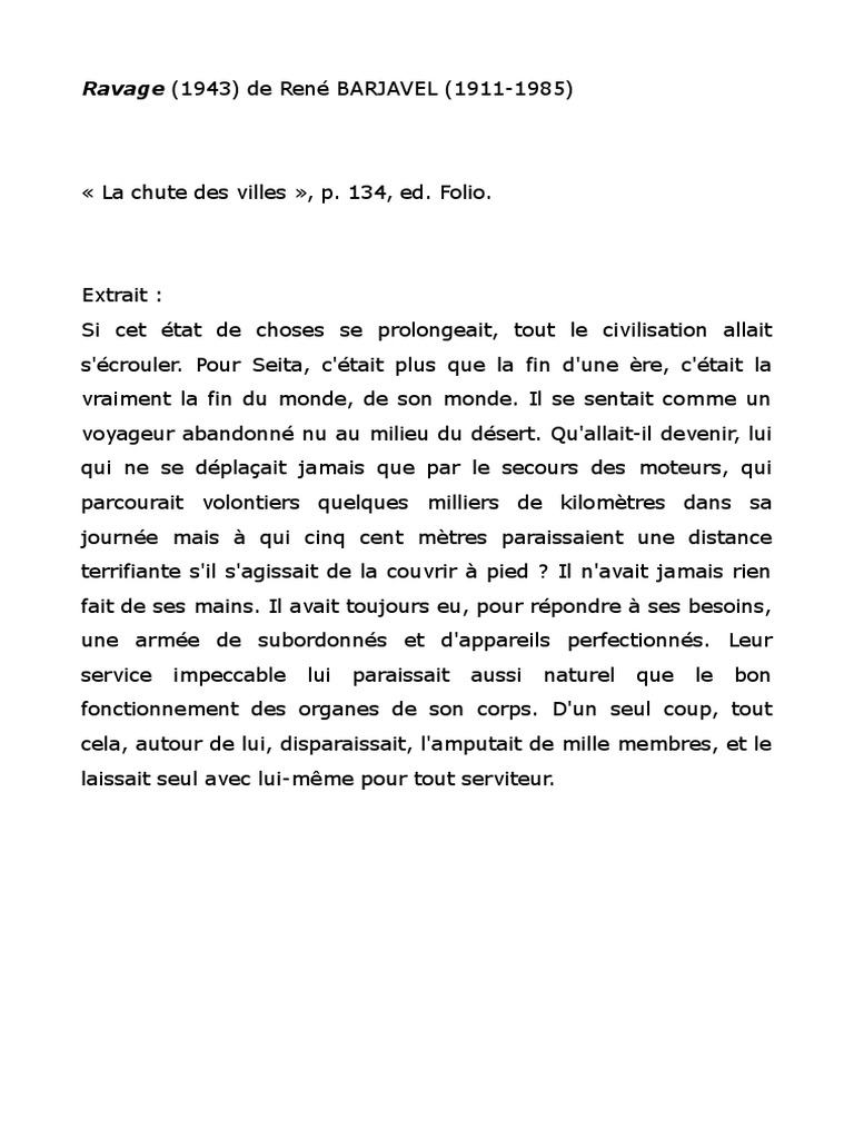 Ravage de Barjavel : Résumé et Analyse | PDF | Histoire | Poésie