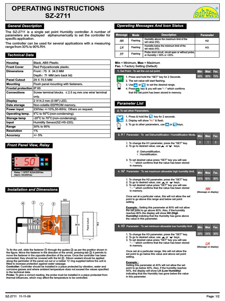 Operating Instructions SZ-2711: General Description Operating Messages ...