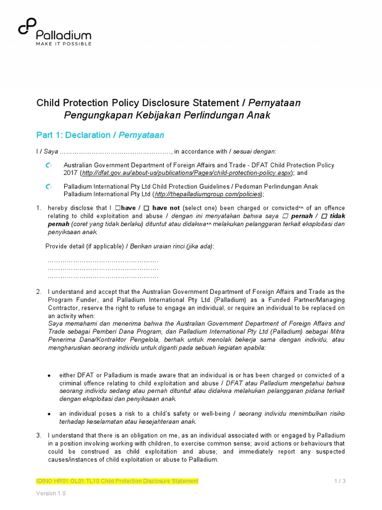 Lamp 03 Child Protection Disclosure Statement | PDF | Privacy Policy ...