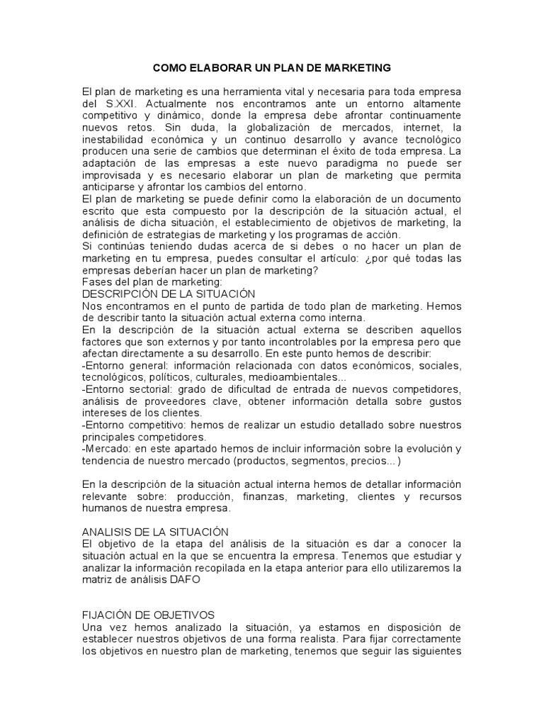 Guía para Elaborar un Plan de Marketing | PDF | Producto (Negocio ...