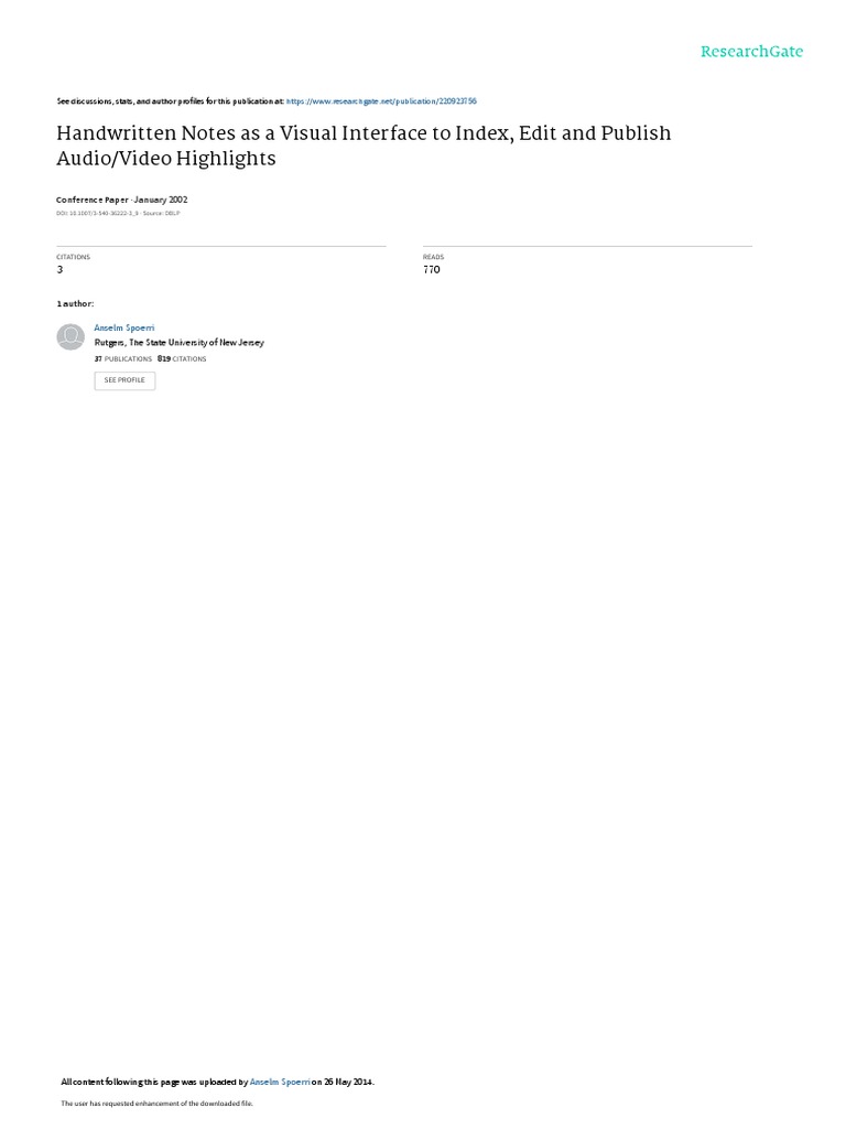 Handwritten Notes As A Visual Interface To Index, Edit and Publish ...