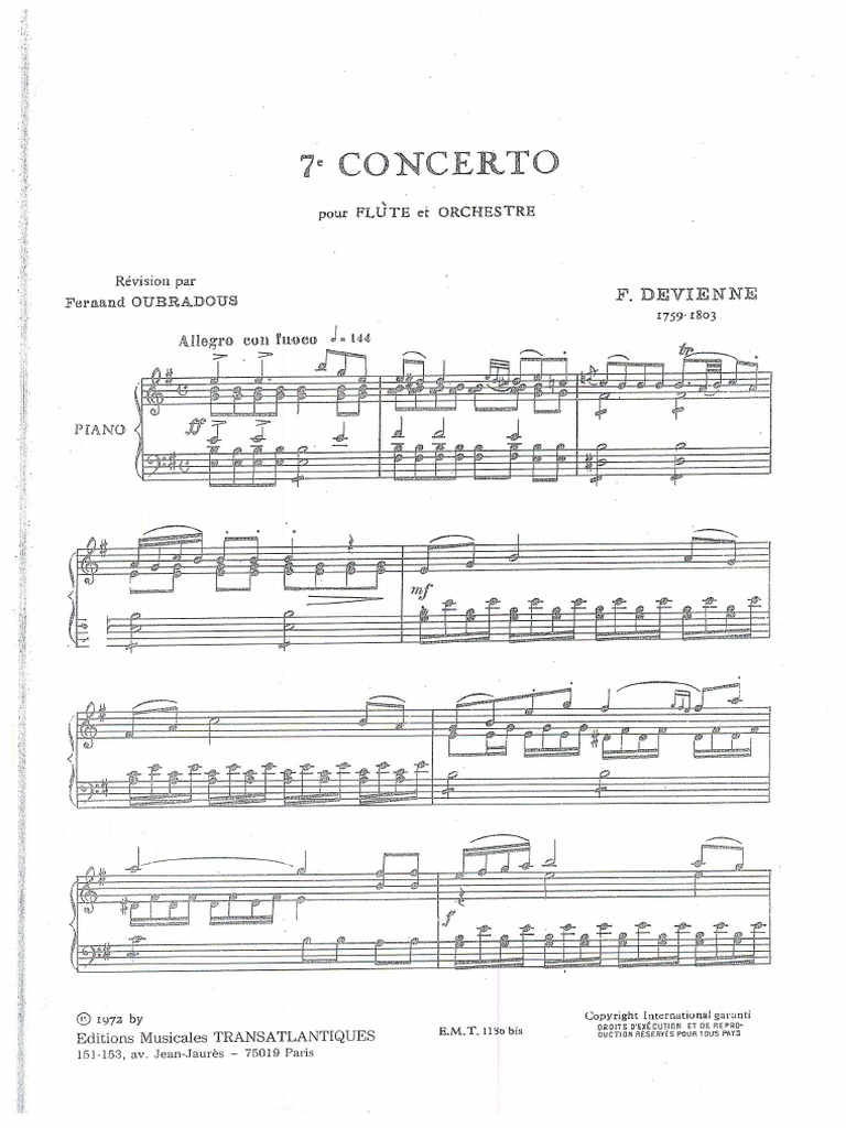 Devienne Flute Concerto No.7 Piano 1 PDF