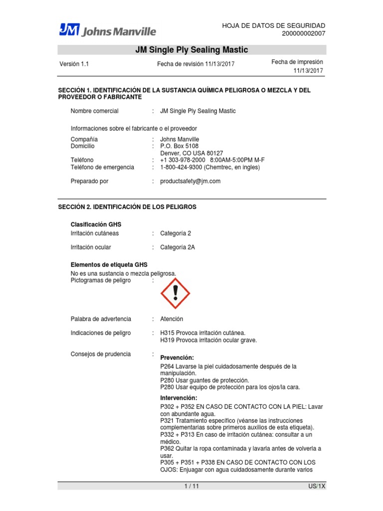 JM Single Ply Sealing Mastic ES | PDF | Agua | Residuos