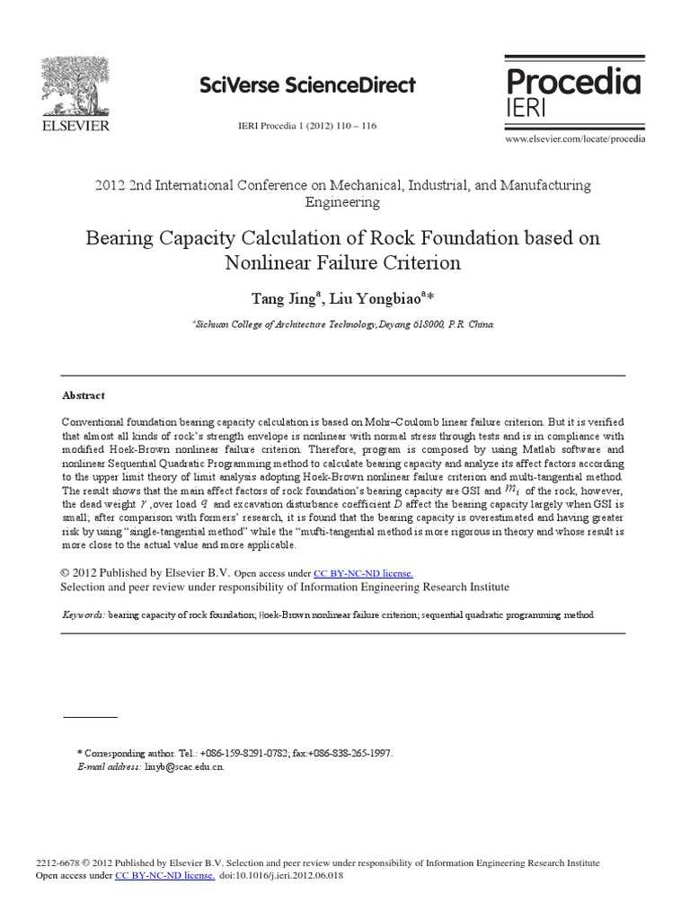 Bearing Capacity Calculation of Rock Foundation Based On Nonlinear ...