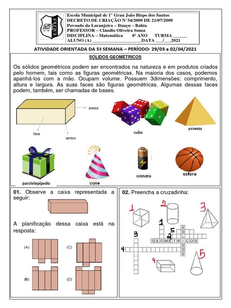 Solidos Geometricos - 6 Ano | PDF | Geometria | Triângulo