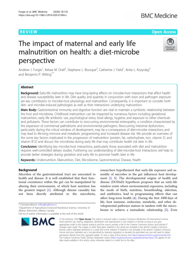 The Impact of Maternal and Early Life Malnutrition On Health: A Diet ...