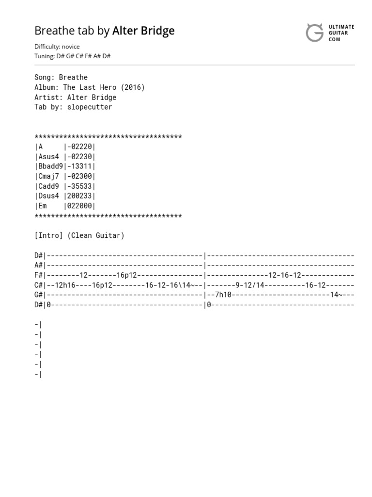 Alter Bridge Breathe Guitar Tab | PDF | Musical Instruments | String ...