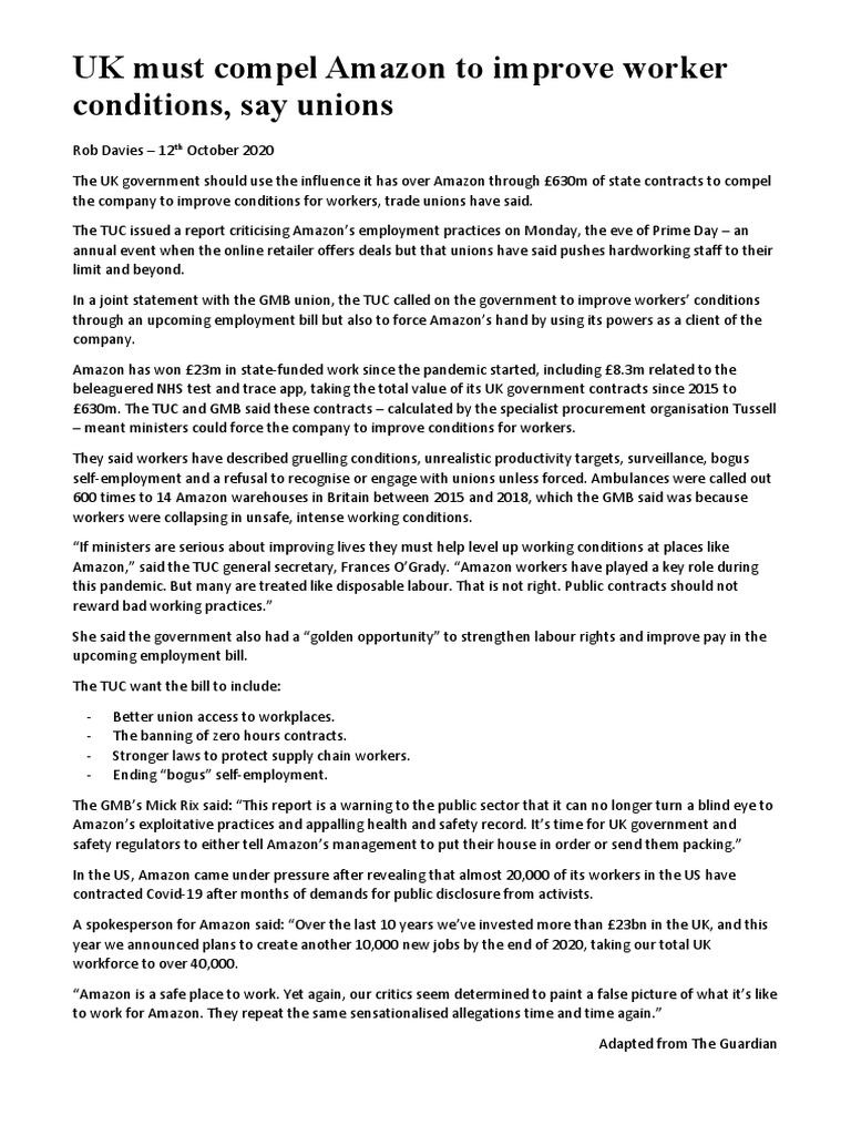 Amazon Working Conditions | PDF | Labor Relations | Labor