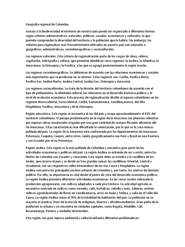 Geografía y Regiones de Colombia | PDF | Andes | Colombia