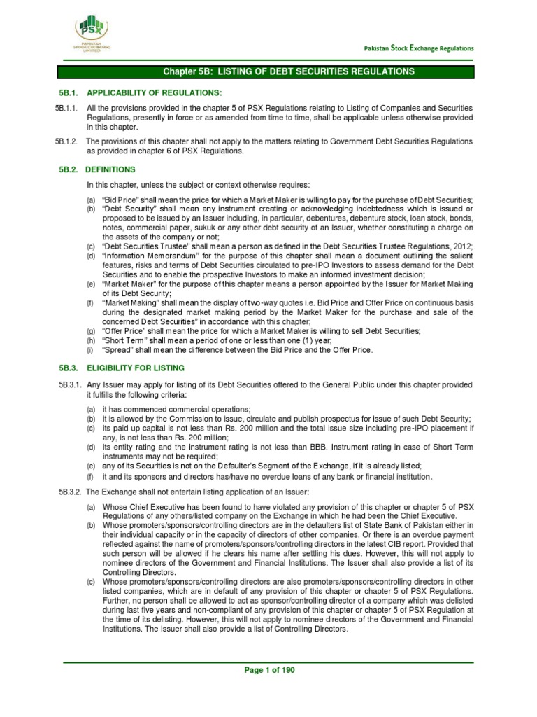 Debt Securities Listing Regulations Guide | PDF | Securities (Finance ...