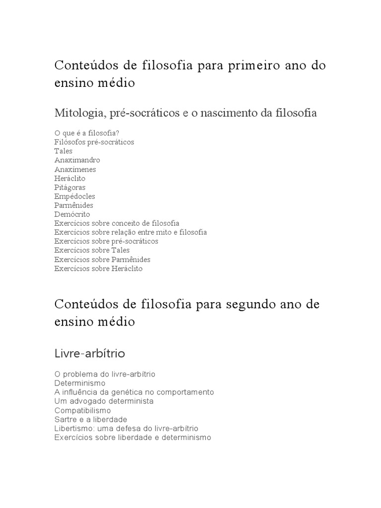 Conteúdos de Filosofia para Primeiro Ano Do Ensino Médio | PDF