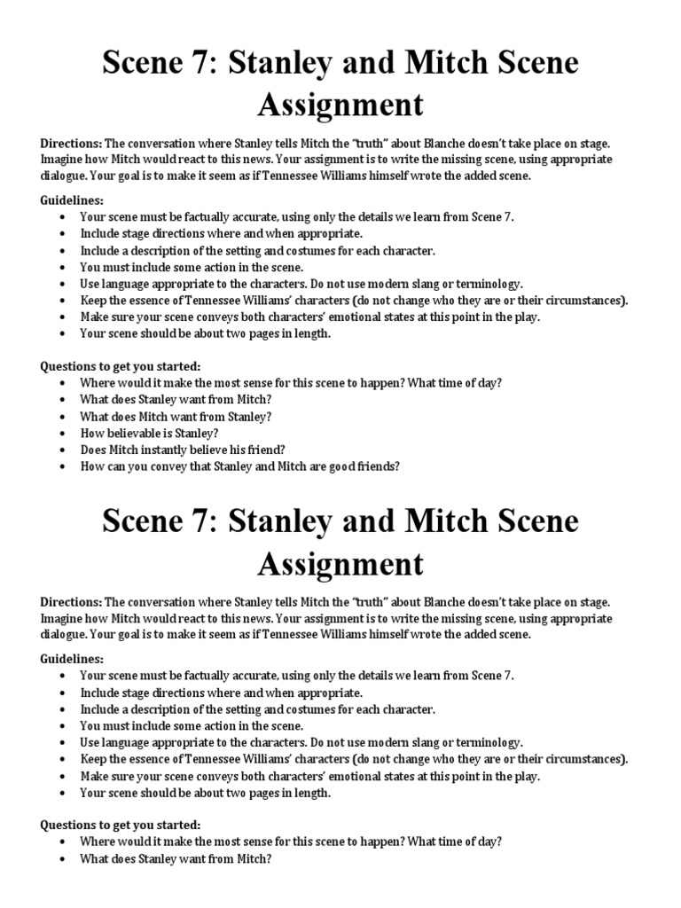 Scene 7: Stanley and Mitch Scene Assignment | PDF