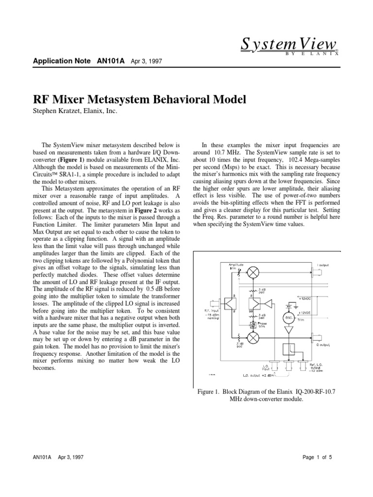 Systemview RF Mixer Metasystem Behavioral Model PDF Signal