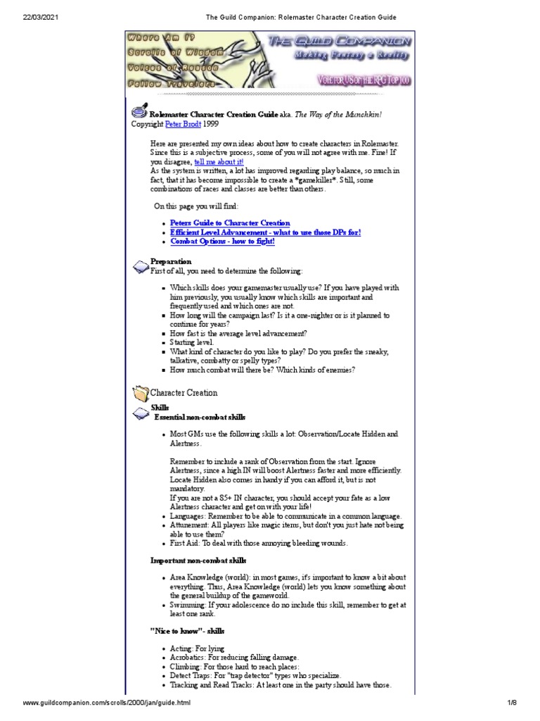 The Guild Companion Rolemaster Character Creation Guide Pdf
