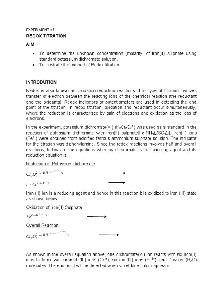 Redox Titration Lab Report PDF Redox Titration