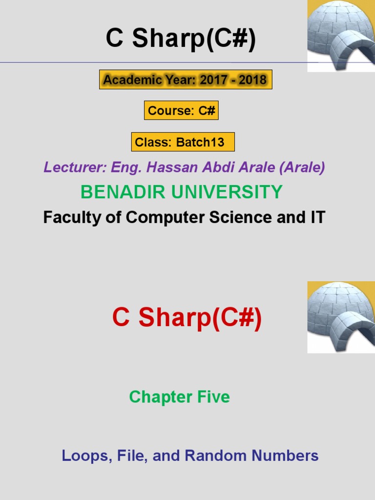 C Sharp (C#) : Benadir University | PDF | Control Flow | Boolean Data Type