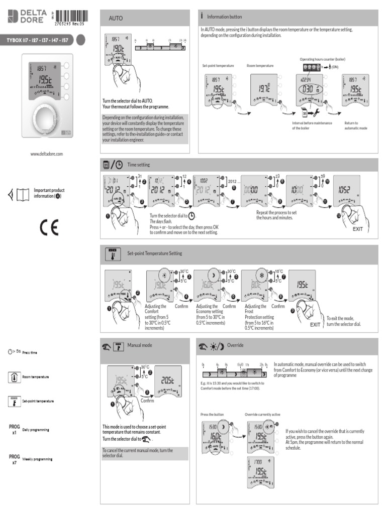 Mode D Emploi Delta Dore Tybox 117 TYBOX 117 - 127 - 137 - 147 - 157: Information Button | PDF | Thermostat |  Manufactured Goods