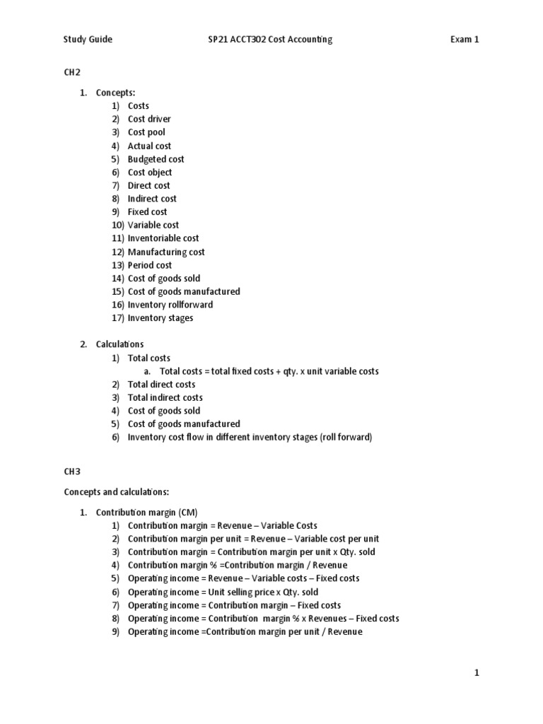 Cost Accounting Exam 1 Study Guide | PDF | Cost Accounting | Supply ...