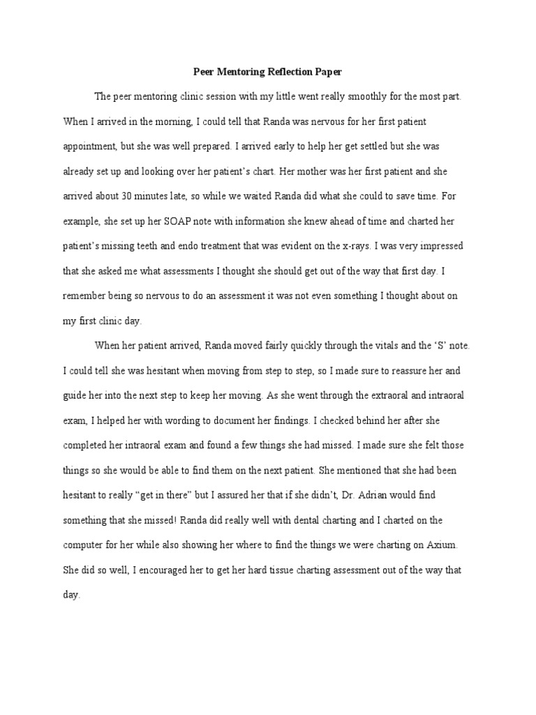 Peer Mentoring Reflection Paper | PDF | Health Sciences | Health Care